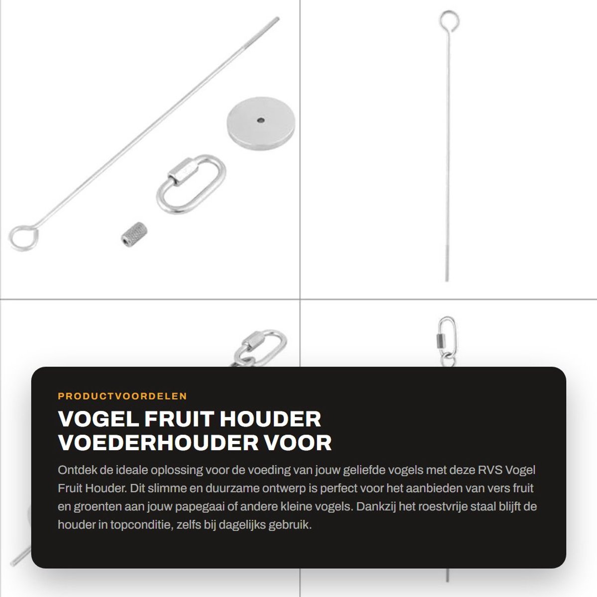 Dailygoods- Vogelfruithouder Roestvrij staal - Vogelspeelgoed - Papegaai - Groenten - Fruit - Duurzaam materiaal