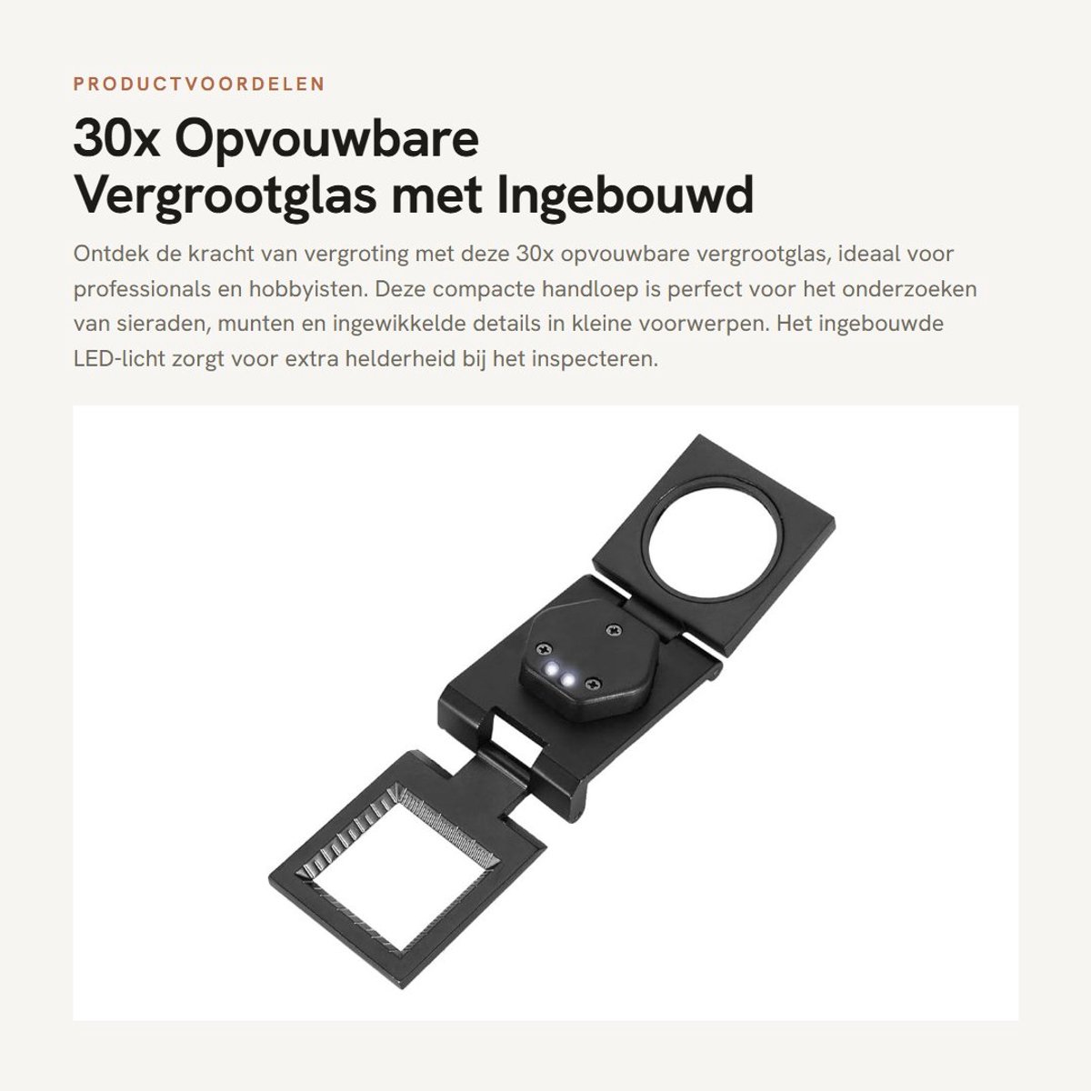 Dailygoods- Vergrootglas 30x - Opvouwbaar - Draagbaar - Handloep met LED-licht - Compact Ontwerp - Voor Sieraden en Munten - Loep
