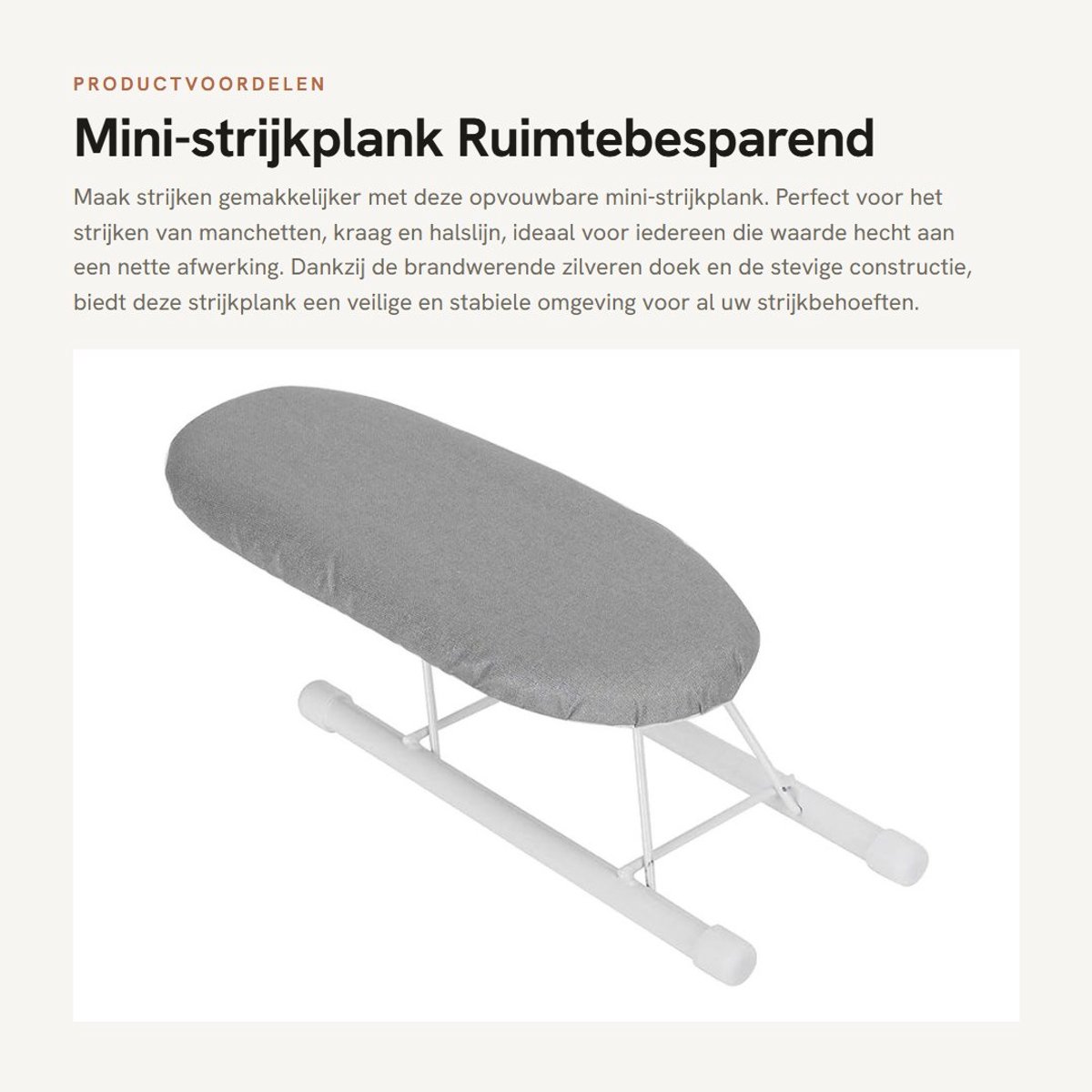 Dailygoods- Strijkplank Ruimtebesparend - Opvouwbaar - Antislip - Katoenen Bekleding - Brandwerend - Geschikt voor Manchetten en Kraag - Strijktafel