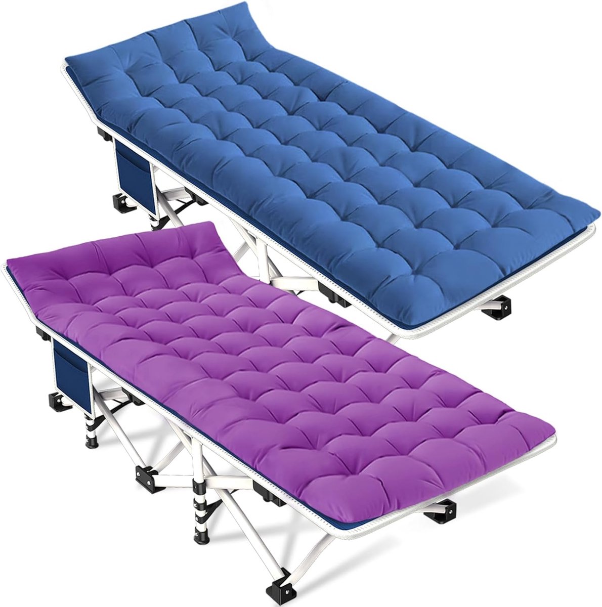 Campingbed Set - Opvouwbaar Bed - Buiten Ontspannen - Inclusief Matras - 2 Stuks 190cm - Blauw Paars