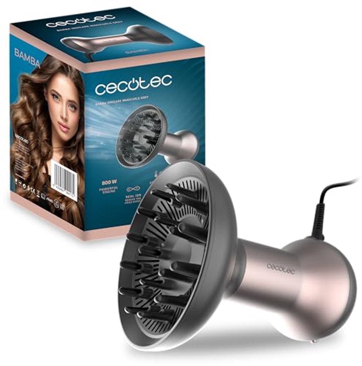 Haardroger met Diffuser - Krul föhn - Krullen Maken - Ion Technologie - 800W - Grijs