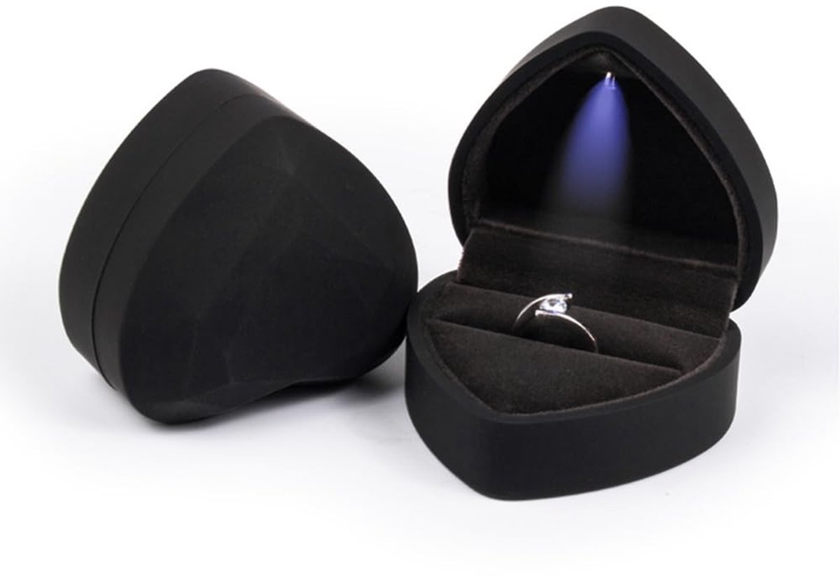 Dailygoods - Ringdoos - Hartvormige Velvet Ringdoos met LED Licht - Perfect voor Verloving - Trouwen - Luxe en Elegant - Geschikt voor Sieraden - Kleu...