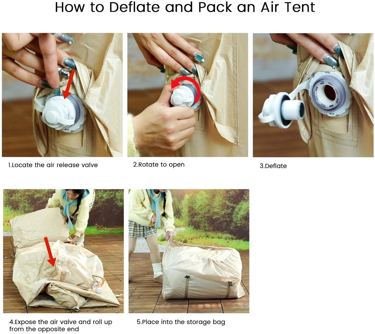 Velmio Tent - Opblaasbare tent - Glamping – 4/6 Persoons - 3x2.1x2m - Luchtconstructie en Ventilatie - Luxe Camping Tenten – Waterdicht – Beige – foto 2