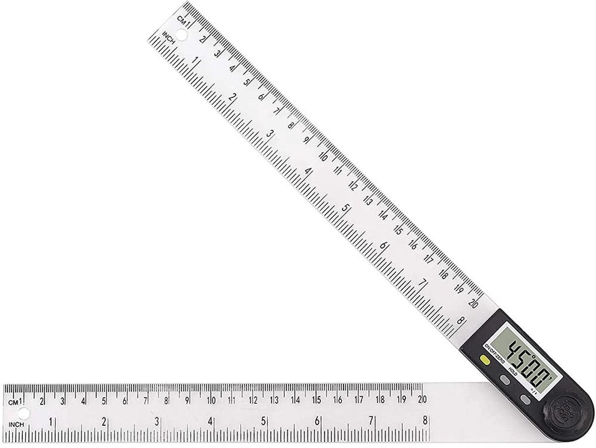 Dailygoods - Digitale Hoekzoeker Liniaal - 8 inch Digitale Gradenboog - LCD Display met Data Hold Functie - Waterpas Hoek Liniaal - Ideaal voor Klusse...