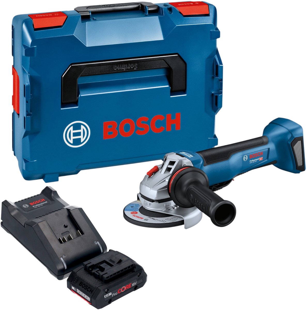 Bosch GWS 18V-10 P Professional accu-haakse slijper 18 V 125 mm borstelloos + 1x ProCORE-accu 4,0 Ah + oplader + L-Boxx