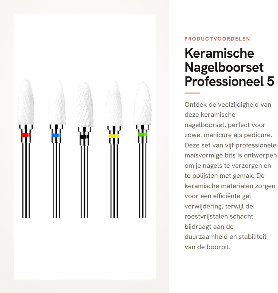 Dailygoods- Nagelboorset 5 Stuks - Professionele Keramische Bits - Maïsvorm - Roestvrij Staal - Handig voor Slijpen - Lengte 5 cm - Nagelbits