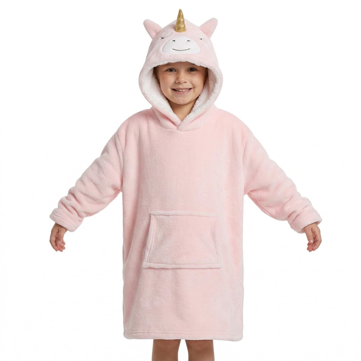 Dailygoods- Knuffelhoodie Fleece Poncho - Eenheidsmaat 3-10 jaar - Wasbaar op 30 graden - Met Capuchon - Met Zak - 60 x 50 cm