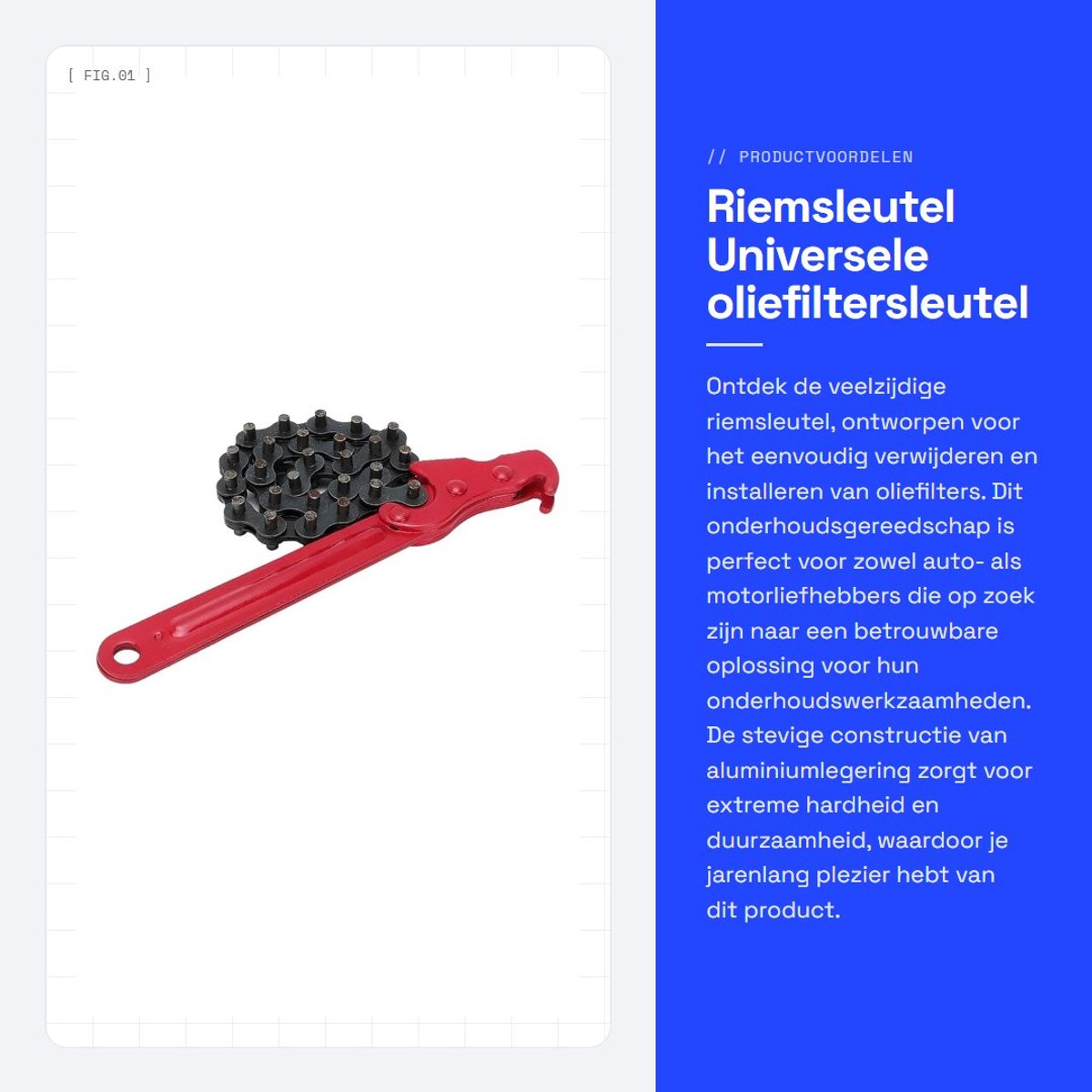 Dailygoods- Oliefiltersleutel Stevige Constructie - Verstelbare Ketting - Handvat 20 cm - Slipvaste Grip - Geschikt voor Filters tot 14 cm - Onderhoudsgereedschap - Filtertang