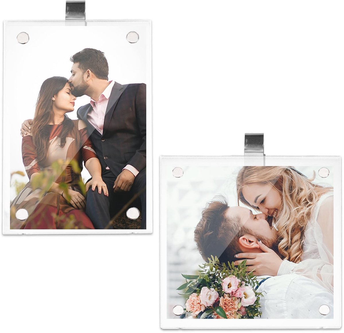 Dailygoods- Fotohouder 2 Stuks - Auto Zonnevisier Fotohouder - Transparant Acryl - 9x6cm / 8x8cm - Persoonlijk Fotolijstje - Schokbestendig - Foto Lijst
