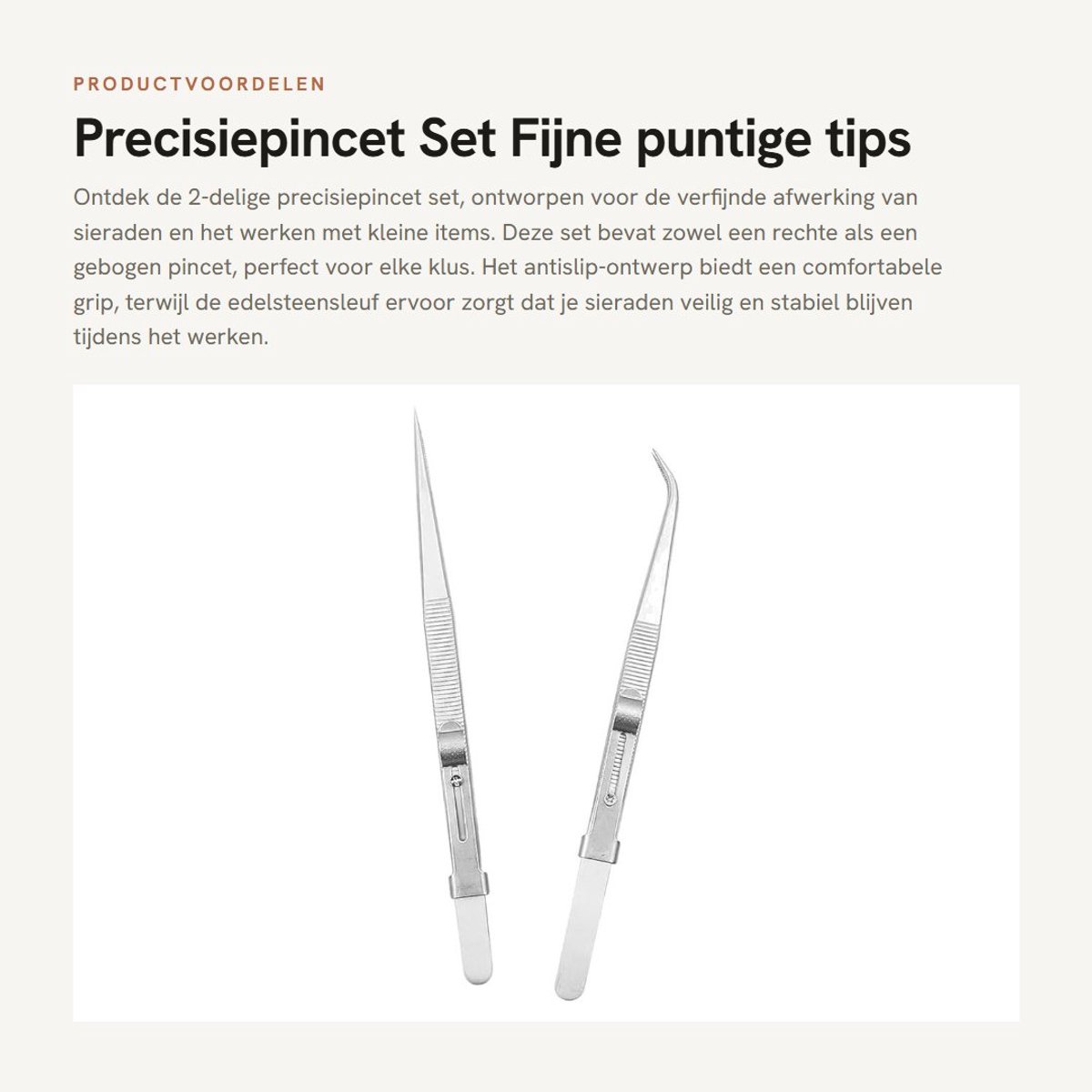 Dailygoods- Precisiepincet Set - Roestvrij Stalen Pincet - Fijne Puntige Tips - Rechte/Gebogen Tippincet - Antislip Ontwerp - Duurzaam en Schokbestendig - Sieradenpincet