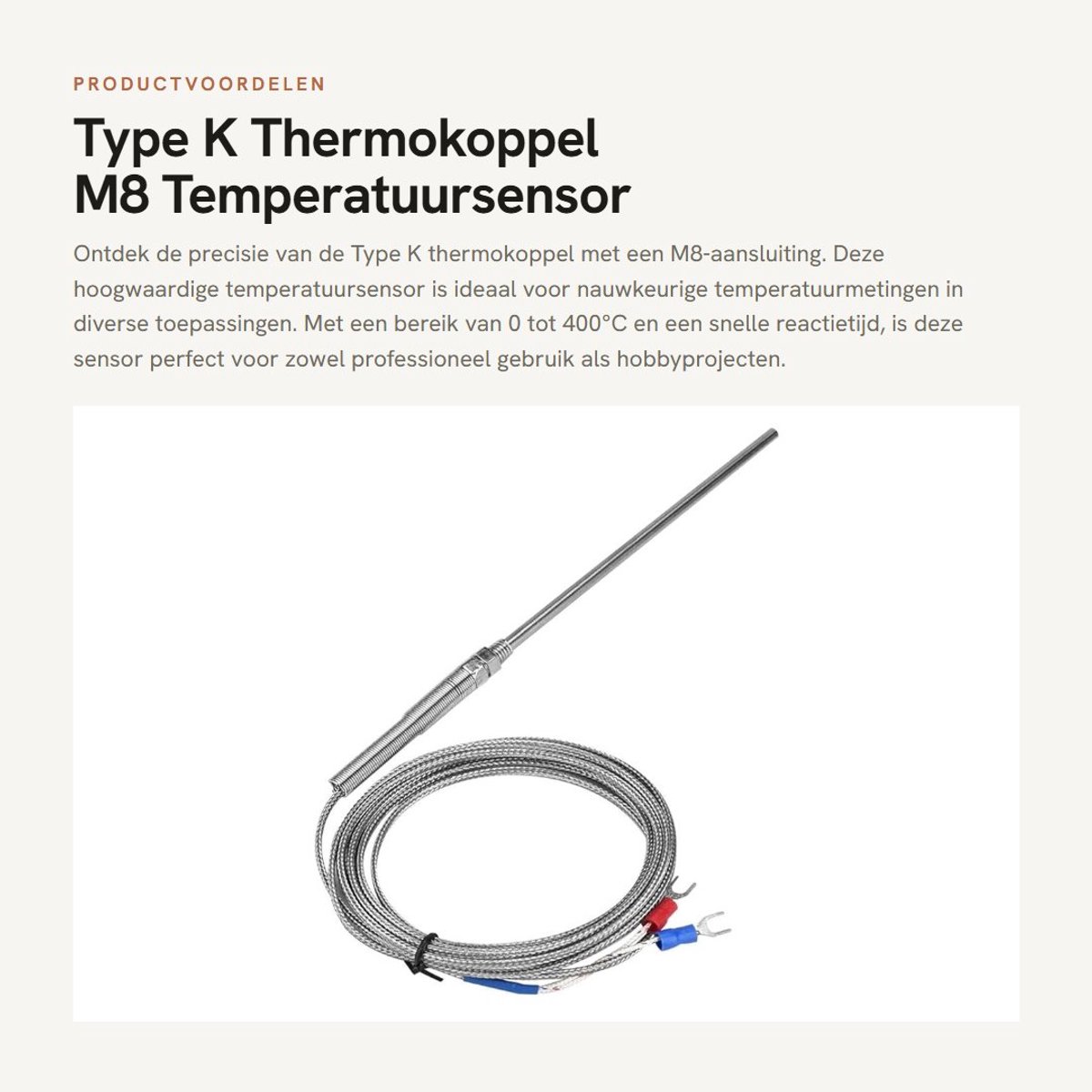 Dailygoods- Thermokoppel Type K - Temperatuursensor 0-400°C - Snelle Respons - 5mm Diameter - Hoge Temperatuurweerstand - Kwaliteitsverbinding