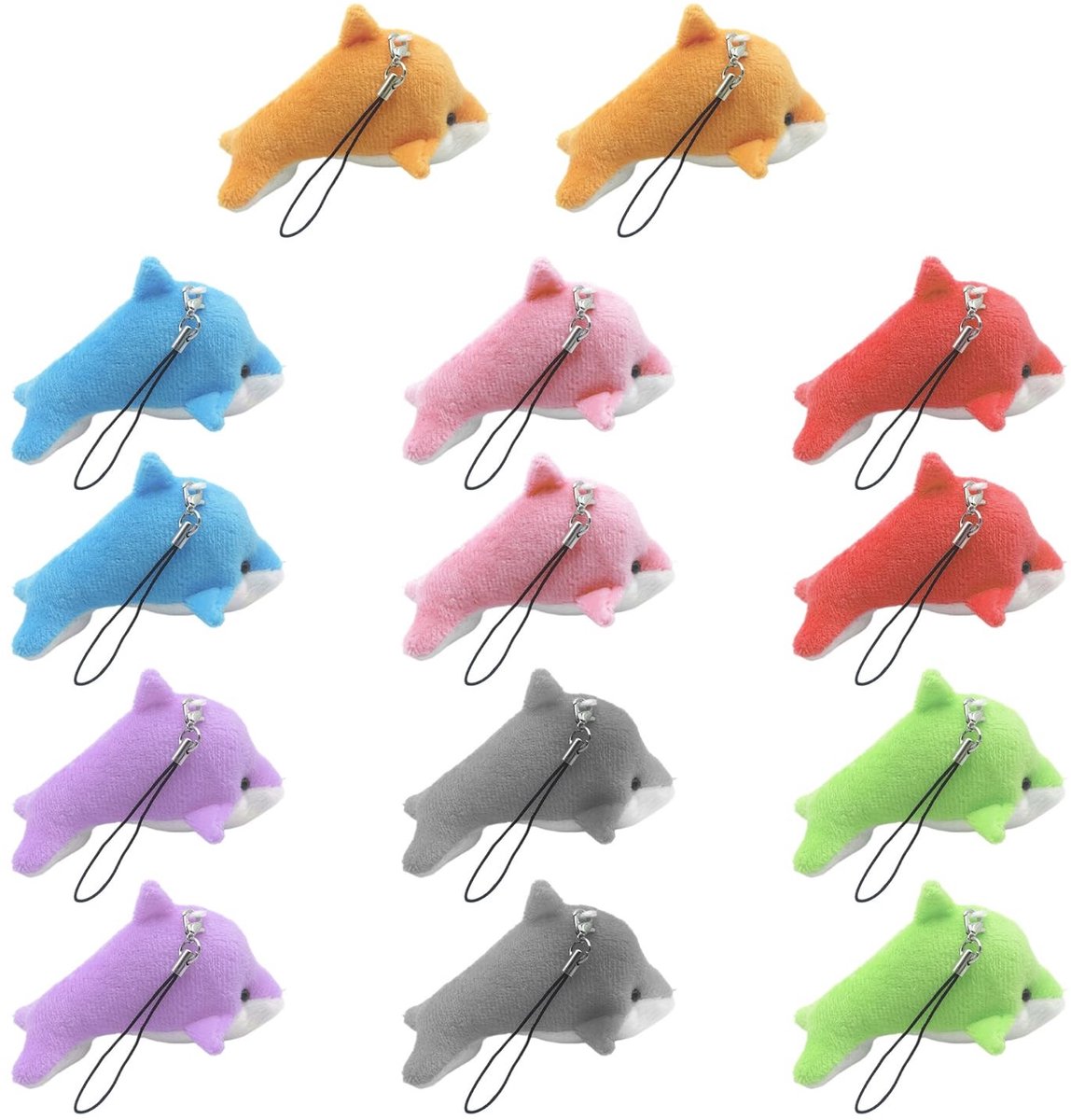 Dailygoods- Dolfijn Hangers 14 Stuks - Pluche Decoratie - Rugzak/Hanger - Mobiele Telefoon Decoratie - 8 cm - Kleurrijk Design - Decoratiehanger