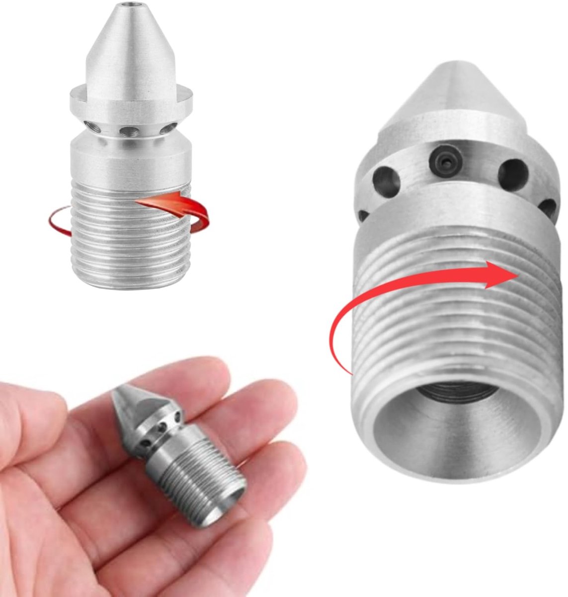 Dailygoods- Rioolsproeiermondstuk 3/8" RVS - Hogedrukreinigingsmachine-accessoires - Drukrioolreiniging - Buisreiniging - Slijtvast - Uniek design met gladde waterstroom - Pijpreinigingsmondstuk