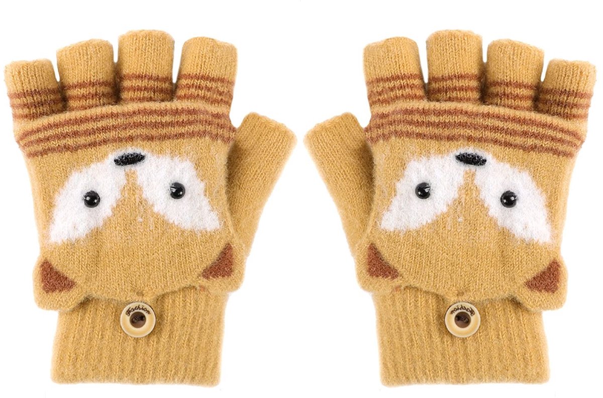 Dailygoods- Winterhandschoenen met pluche voering - Vingerloze Wanten - Gebreid Materiaal - Voor Kinderen - Ideaal voor Wintersport - One Size - Handschoenen