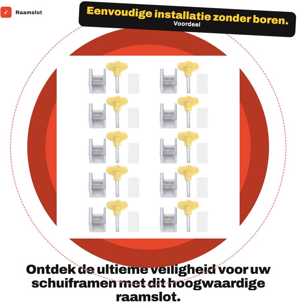 Dailygoods - Raamslot - Veiligheidsslot - Eenvoudig te installeren - 10-delige set - Schuifraamslot - Geschikt voor schuiframen - Met sleutels