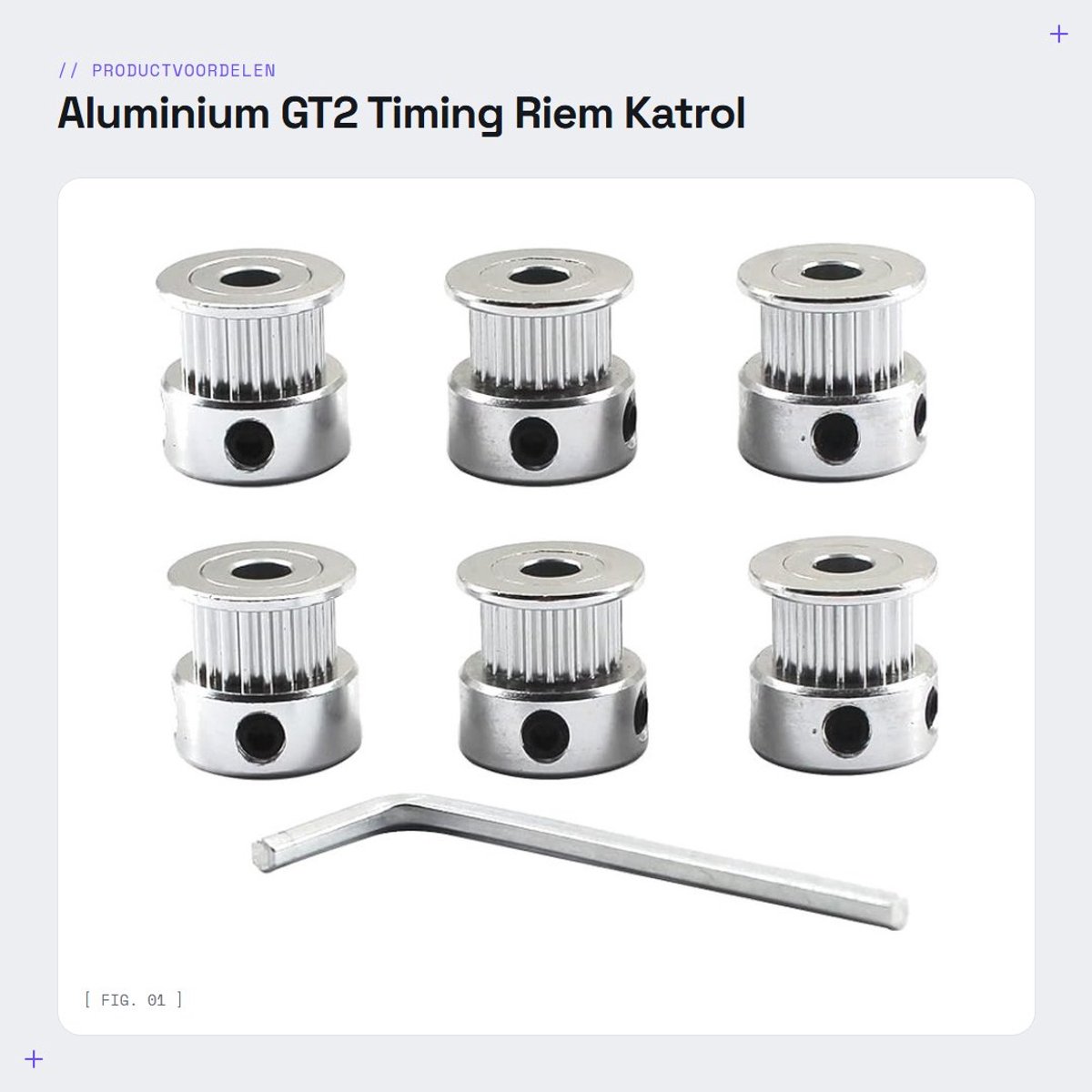 Dailygoods- Timing Riem Katrol 20 Tanden - Aluminium - Pack van 6 - M3 Sleutel - Hoge Precisie - Geschikt voor 3D Printer