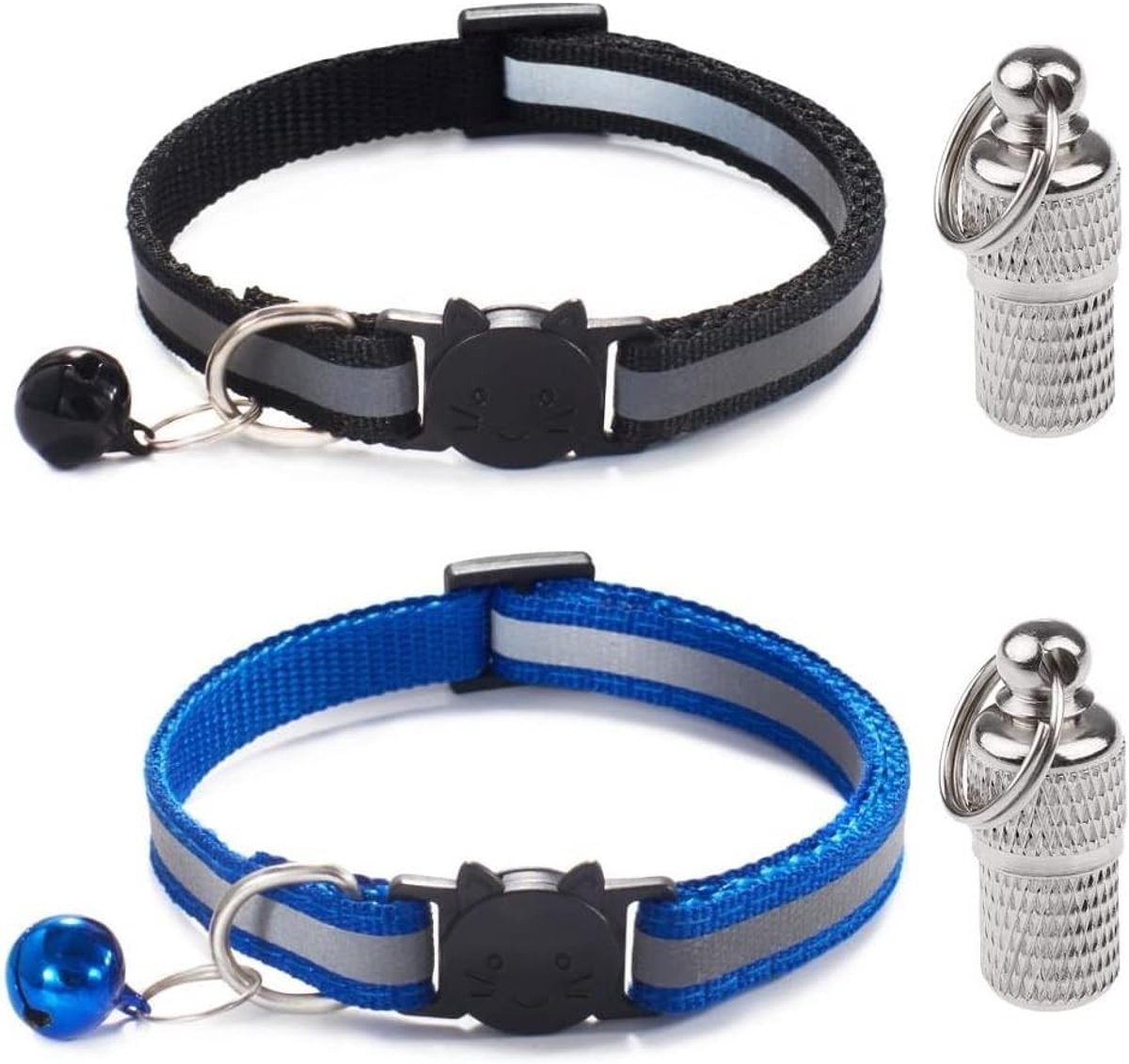 Dailygoods- Kattenhalsband Verstelbaar - Kattenhalsband met Veiligheidssluiting - Kattenhalsband met Reflecterende Riem - Kattenhalsband met Hangers - 2 Stuks - Hoogwaardig Nylon - Huisdierhalsband