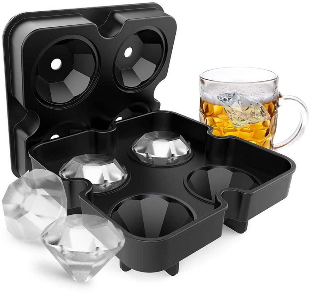 Dailygoods- IJsblokjesvorm Herbruikbaar - Siliconen IJsblokjesvorm met Deksel - BPA Vrij - Diamantvormig - Temperatuurbestendig tot -40°C - Vaatwasmachinebestendig - Ijsbakje