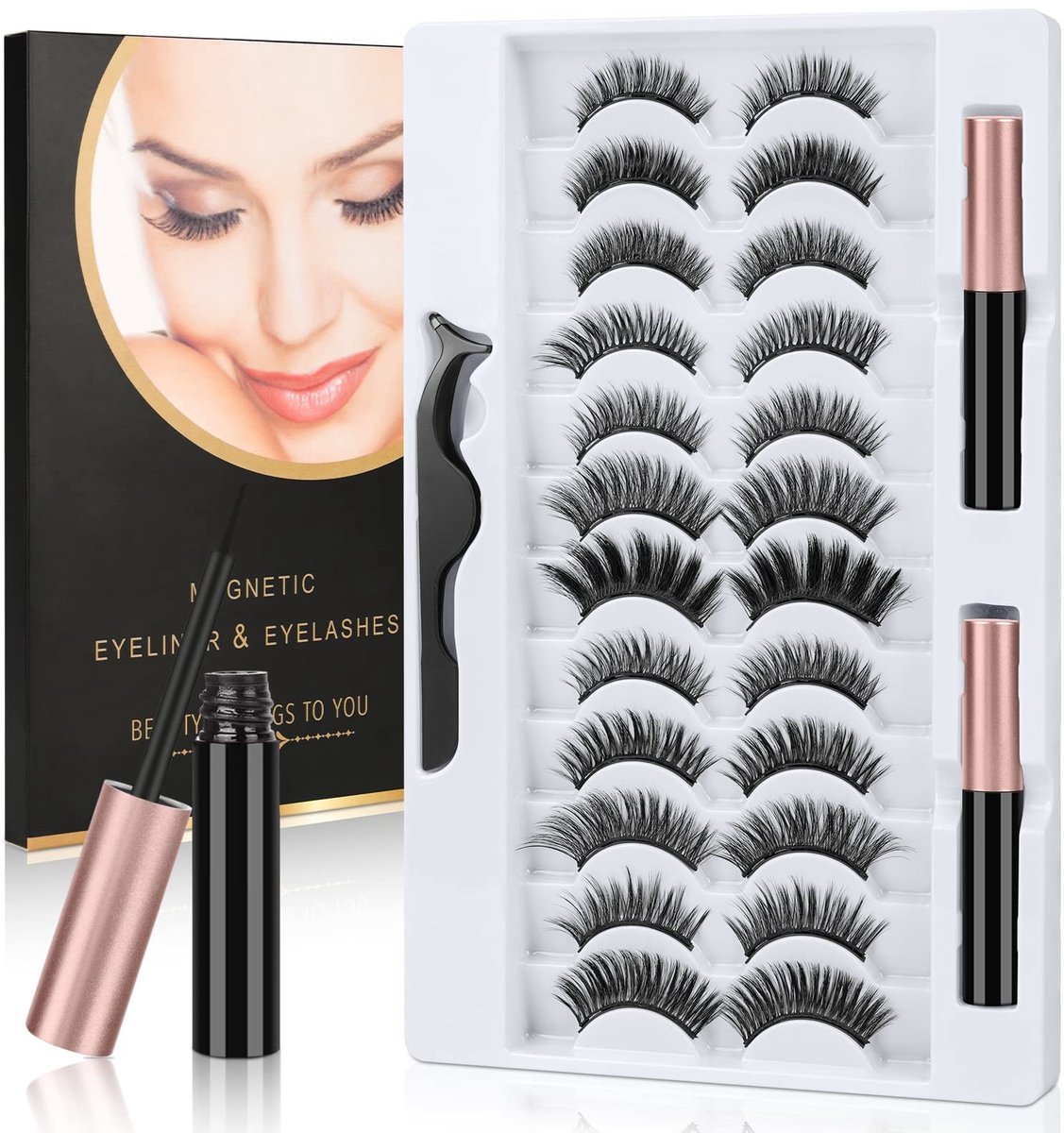 Dailygoods- Wimpers Magnetische Wimpers Kit - 12 Paar Valse Wimpers - Waterdichte Eyeliner - Herbruikbare Wimpers - Hypoallergeen - Veilig voor de Huid - Nep Wimpers