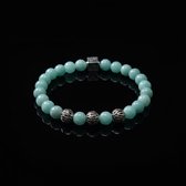 Exclusieve Amazoniet Edelsteen Armband - 925 Echt Zilver - 8mm Kralen - 21 cm- vaderdag