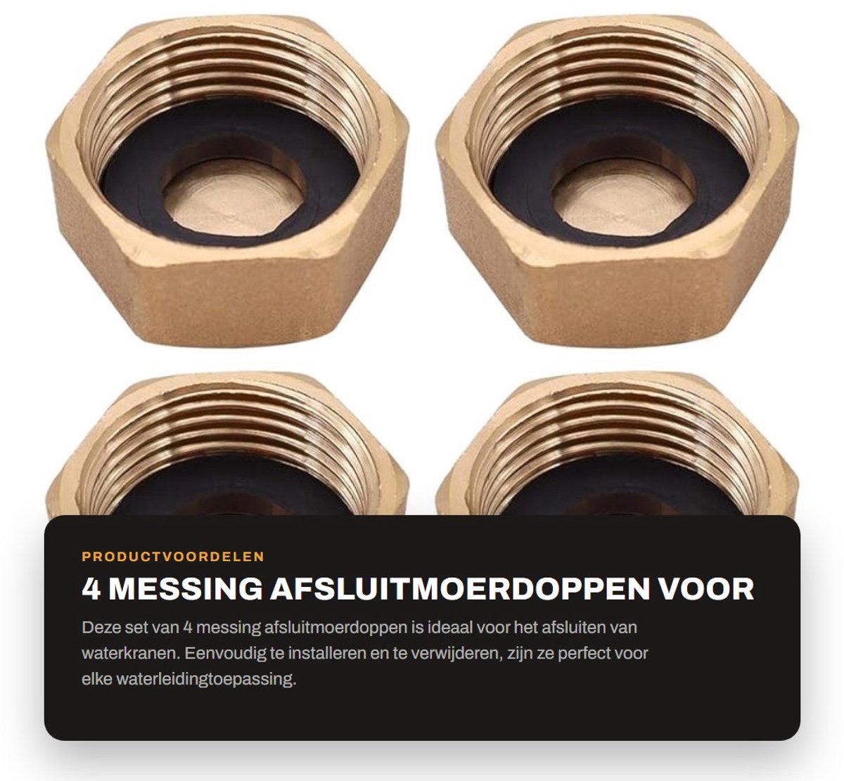 Dailygoods- Afsluitmoerdop 3/4 inch - Messing - 4 Stuks - Eenvoudig te installeren - Verva