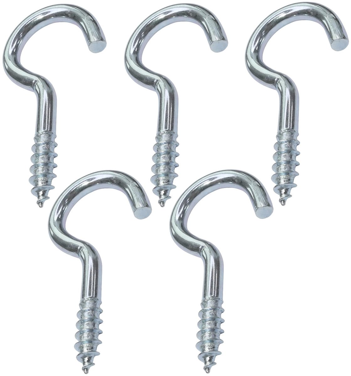 Dailygoods- Schroefhaken Set van 5 - Verzinkt Staal - Ø4,4mm - Schroefdraaddiameter 5,5mm - Haakopening 11mm - Totale Lengte 50mm - Gewicht 8,6g - Haakjes