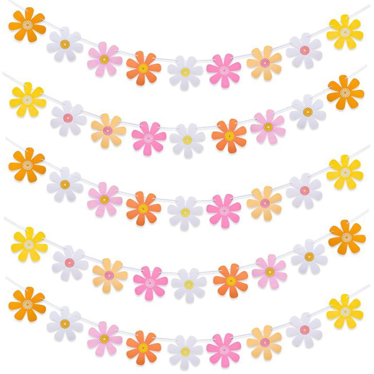 Dailygoods- Kunstmadeliefjes 5 Stuks - Papieren Slinger - Boheemse Decoratie - Feestdecoraties - Retro Thema - Hoogwaardig Papier - Feestslinger
