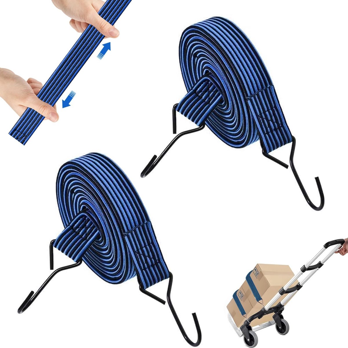 Dailygoods- Spanrubber 1 m - Bungee Koord met Haken - Platte Expanderspanband - Bagagespanner - Stormband - Weerbestendig en Scheurvast - Bungeekoord