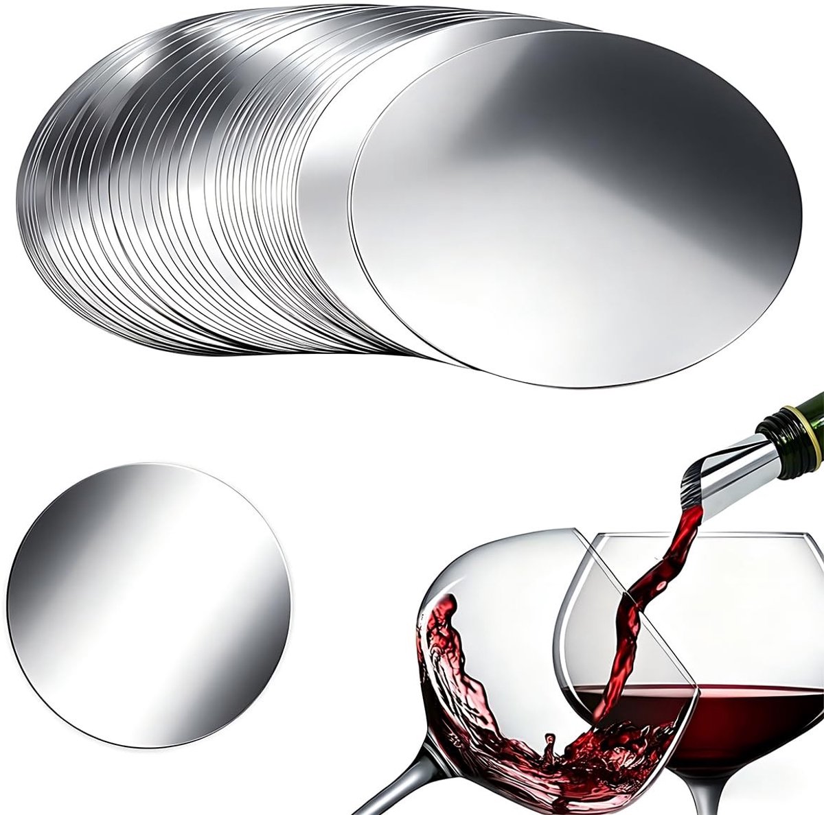 Dailygoods- Wijnschenktuit 50 stuks - Druppelstop - Herbruikbare Schenktuit - Inschenkhulp - Druppelvrij - Aluminiumfolie