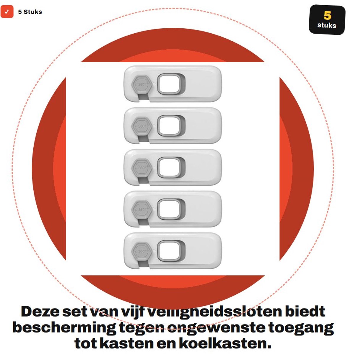 Dailygoods - 5 Stuks Veiligheidssloten voor Kasten en Koelkasten