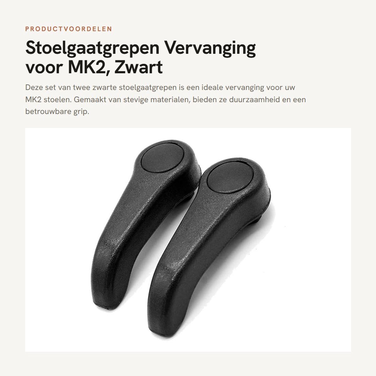 Dailygoods- Stoelgaatgrepen Zwart - Vervanging voor MK2 - 2 Stuks - Eenvoudige Installatie - Stevige Materialen - Pakketmaat 12x4x3cm - Stoelhandgrepen