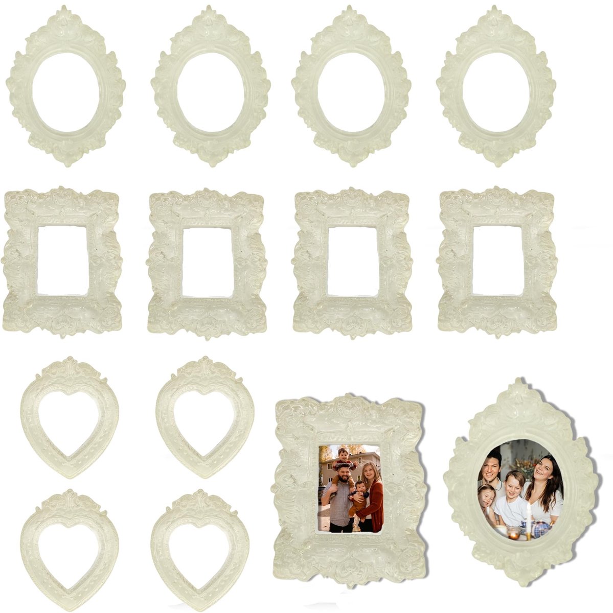 Dailygoods- Fotolijst Mini - 12 Stuks - Transparant Hars - Vintage Reliëfpatroon - Creatief Doe-Het-Zelf - Woondecoratie - Slijtvaste Materialen - Fotolijsten