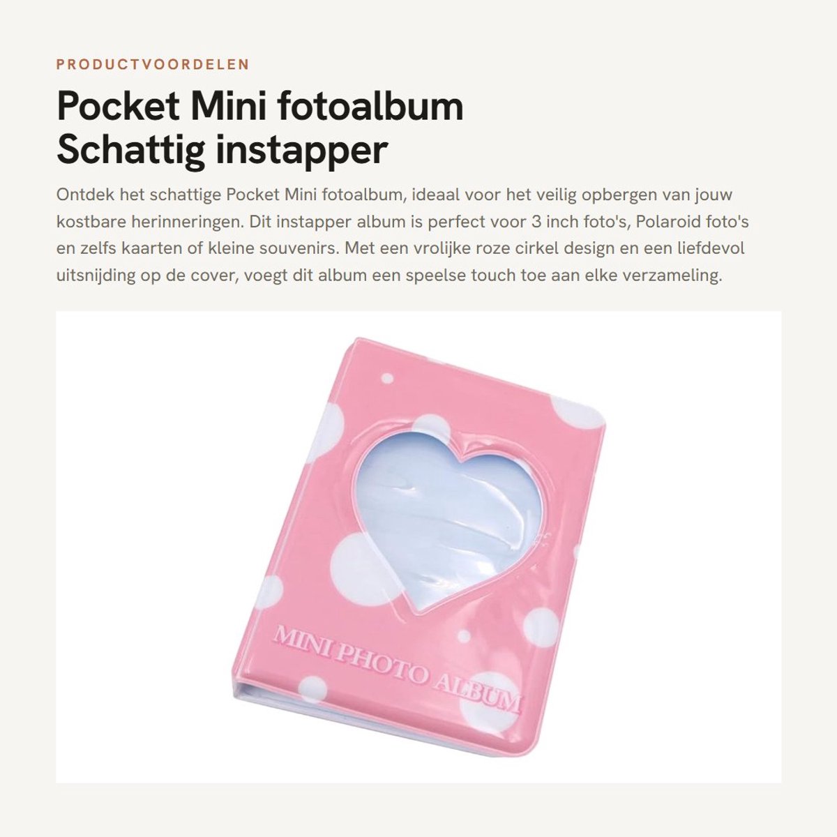 Dailygoods- Fotoalbum Mini 7,6 cm - Instapfotoalbum - Roze Cirkel - Hoogwaardig PVC - Voor 3 inch Foto's - Compact en Schattig - Fotoboek