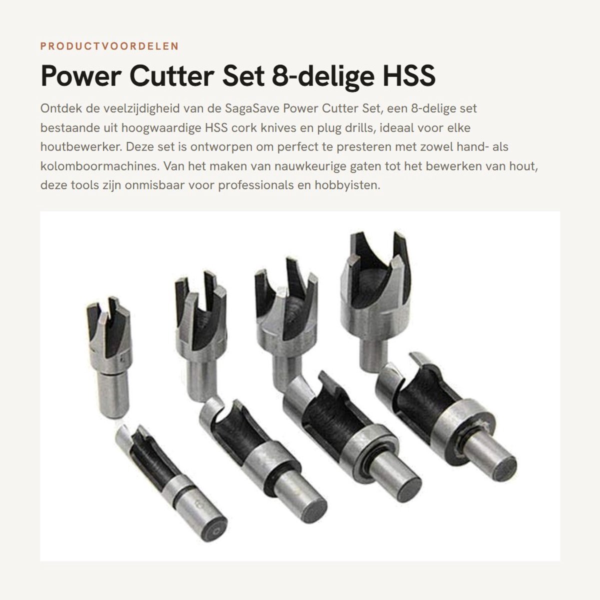 Dailygoods - Power Cutter Set - 8-delige HSS Cork Knife & Plug Drill Set voor Houtbewerking