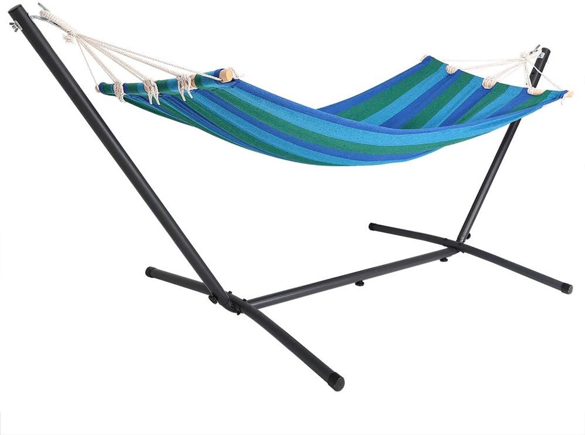 Hangmat met frame - Reishangmat Campinghangmat - Ontspannen in de tuin - Robuust metalen frame