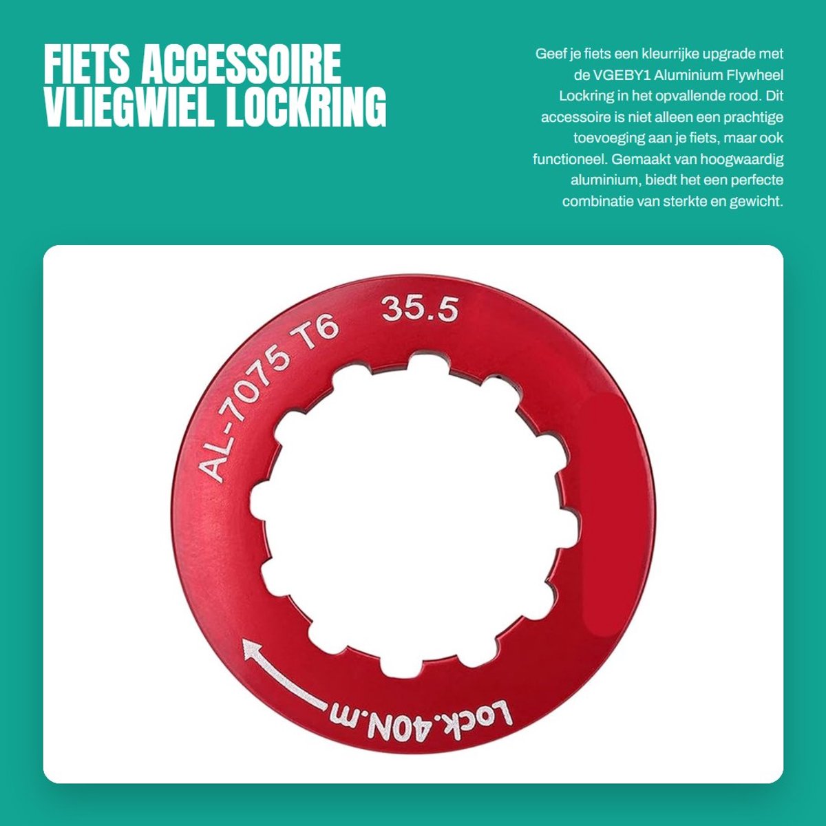 Dailygoods - Fiets Accessoire - Vliegwiel Lockring - Duurzaam en lichtgewicht - Rode kleur - Perfect voor fietsen - Geschikt voor mountainbike en stad...