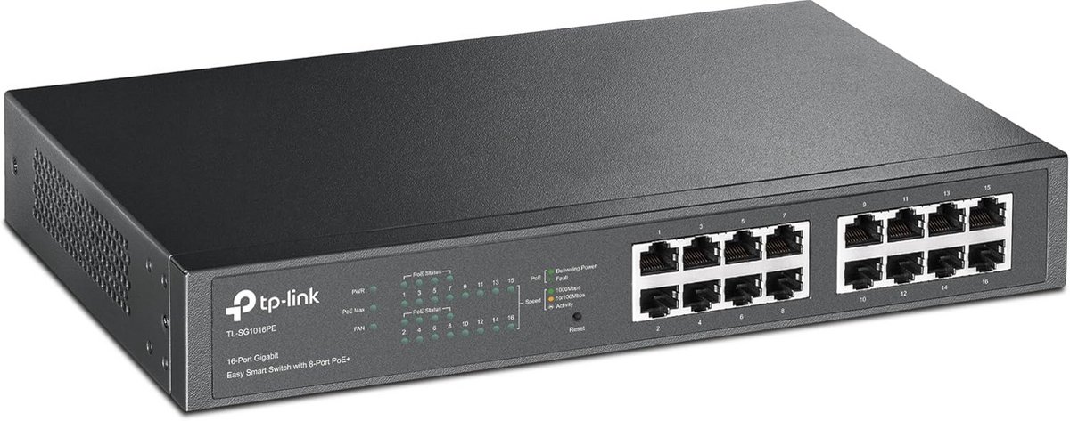 Netwerk Switch - Gigabit Hub - Netwerk Uitbreiding - 16 Poorten PoE - 16 Poorten - Metaal
