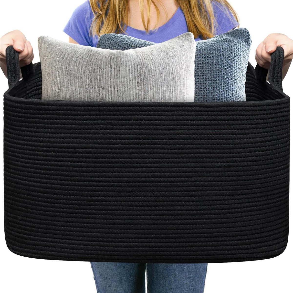 Dailygoods- Wilgenmand Zwart - Opbergmand met Deksel - Opbergmand Kinderkamer - Gevlochten Mand - Multifunctionele Organisatiecontainer - 55x38x30 cm