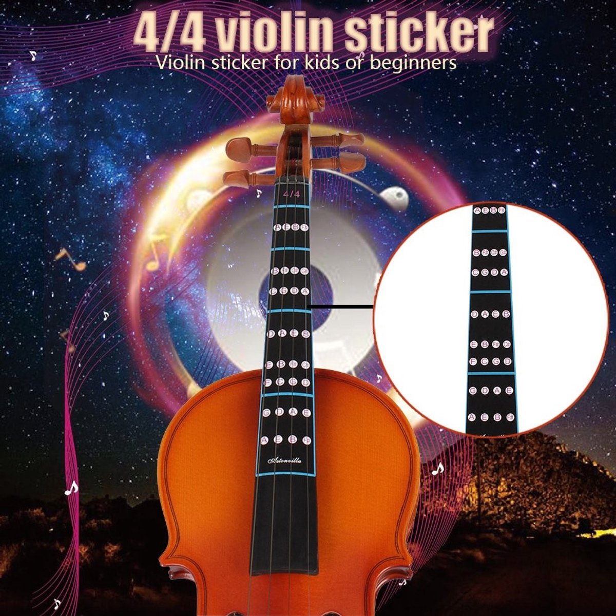Dailygoods- Vingergeleider met muzikaal alfabet - Vingerbordlabel - Fretgeleiderlabel - Toetssticker 4/4 viool - Waterdicht - Hittebestendig PVC