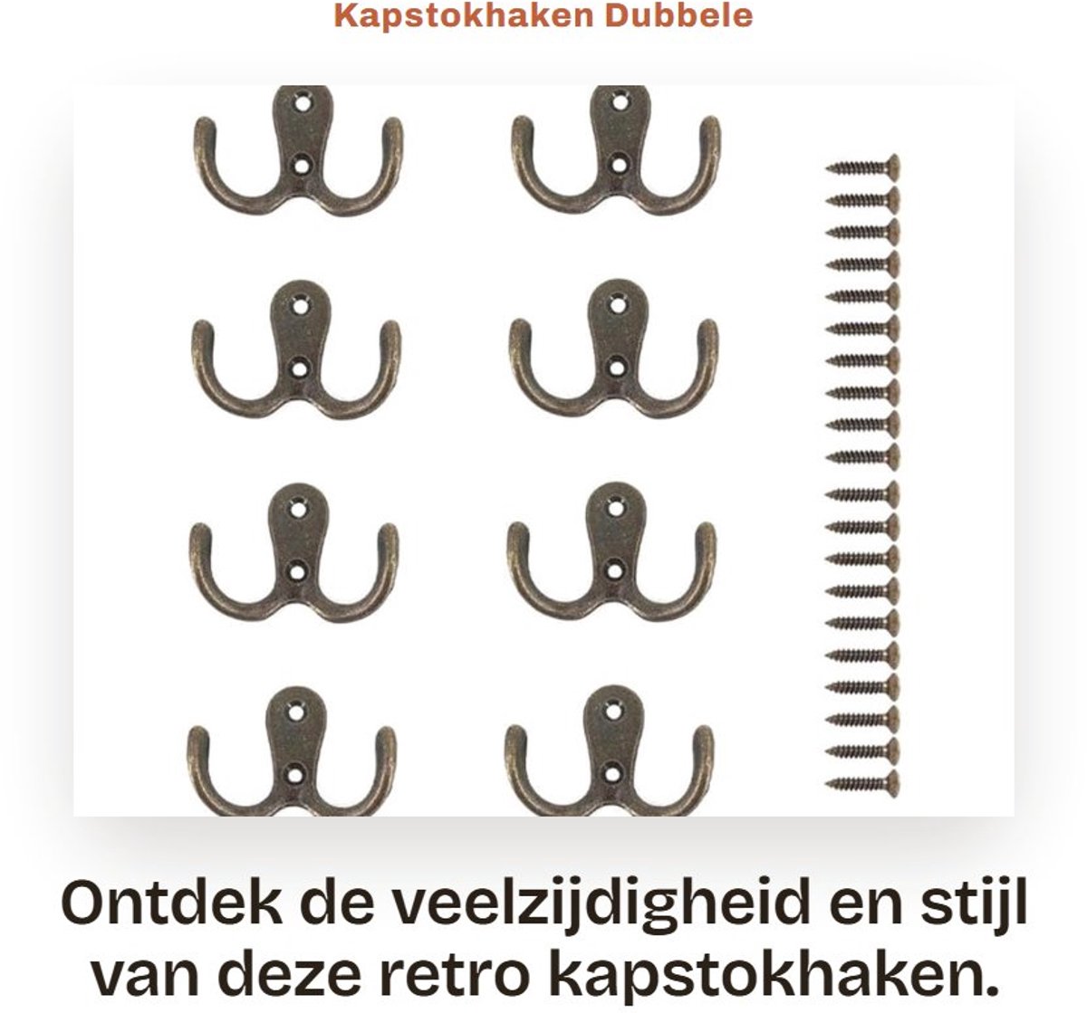 Dailygoods- Kapstokhaken Dubbele Bronzen Haak - Metalen Haken - Haken voor Badkamer/Slaapkamer - Zinklegering - 8 Stuks - 55 x 41 mm