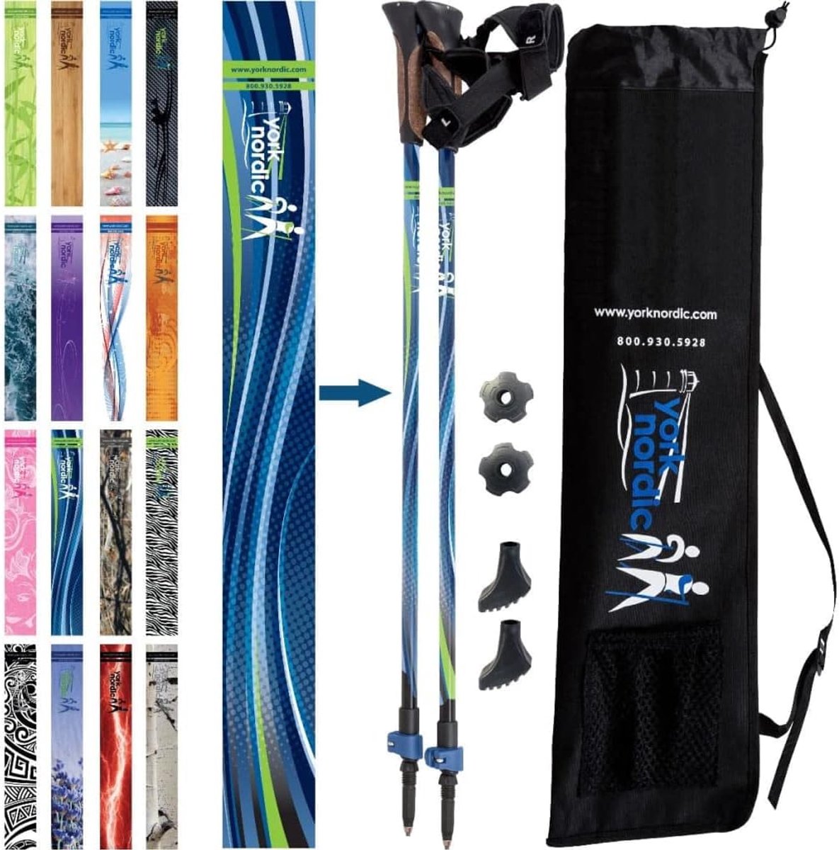 Nordic Walking Stokken - Trekking Stokken - Buiten Wandelen - Verstelbaar met Flip Lock - 32-54 Inch - Blauw