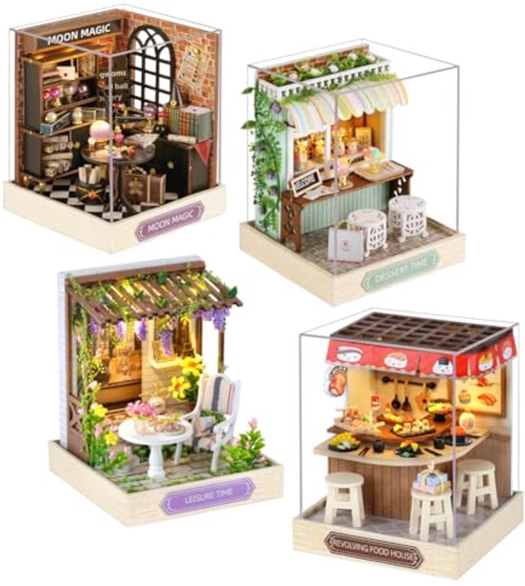 Miniatuur Poppenhuis Kit - Doe-het-zelf Huis - Hobby Project - Inclusief LED Licht - 4 Stuks - Multi