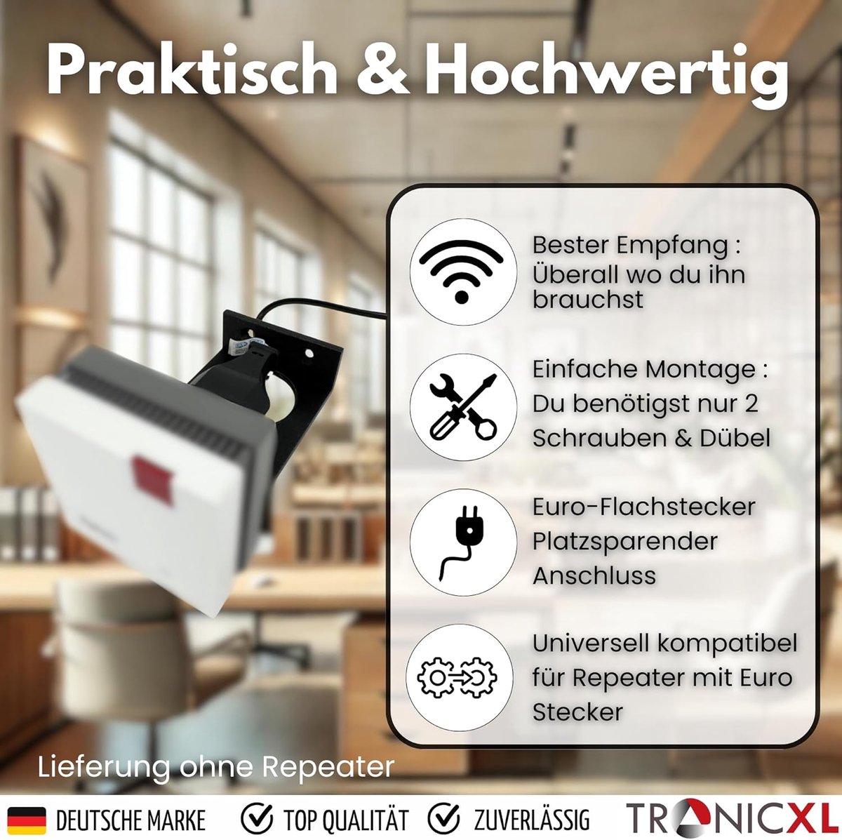 Verlengkabel Wandhouder - Wifi Versterker - Betere Ontvangst - Gemaakt in Duitsland - 300 cm - Zwart