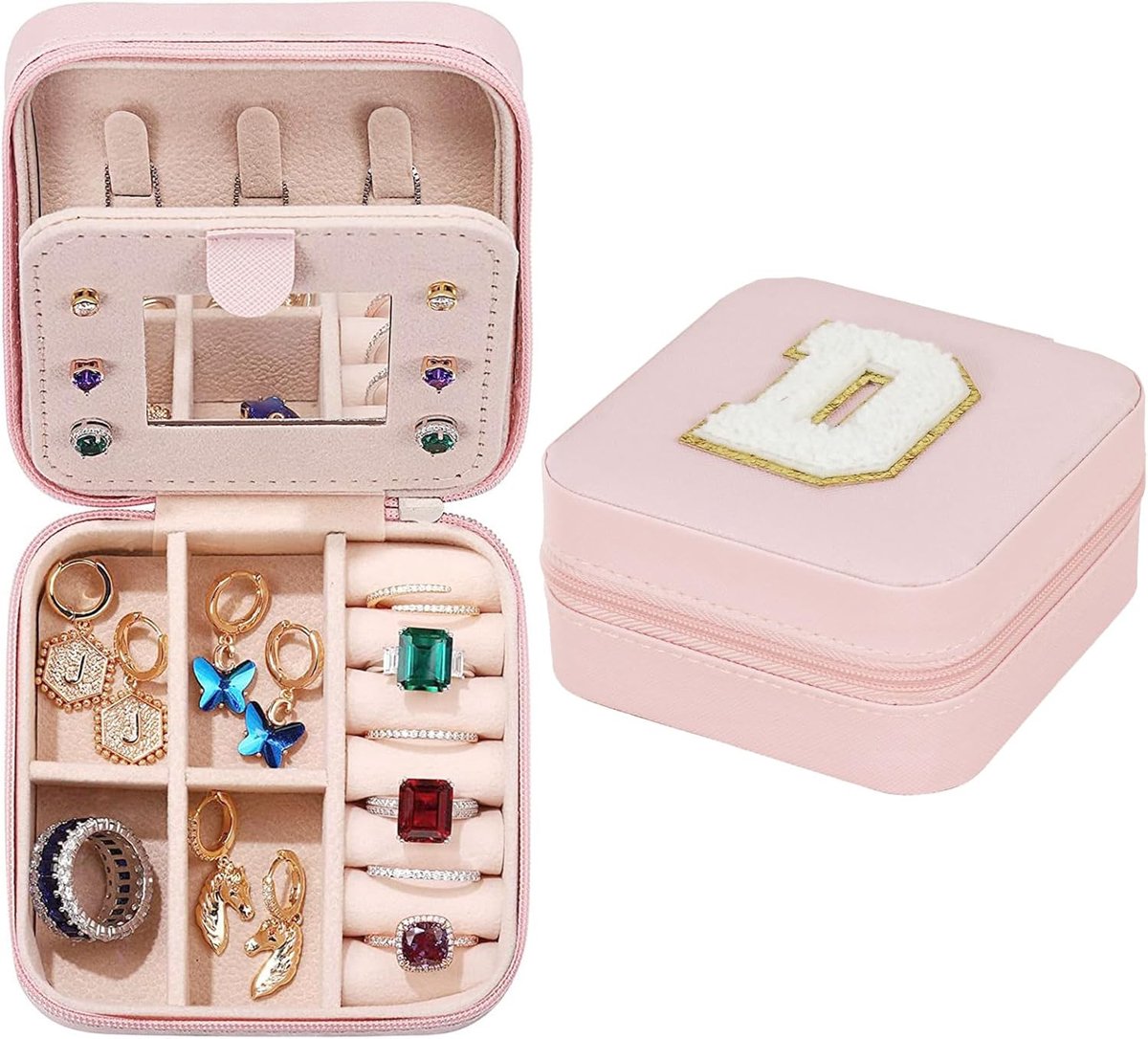 Sieradendoos Meisjes - Juwelier Organizer - Reizen Opslag - Met Make-up Spiegel - 10x10x5 cm - Roze