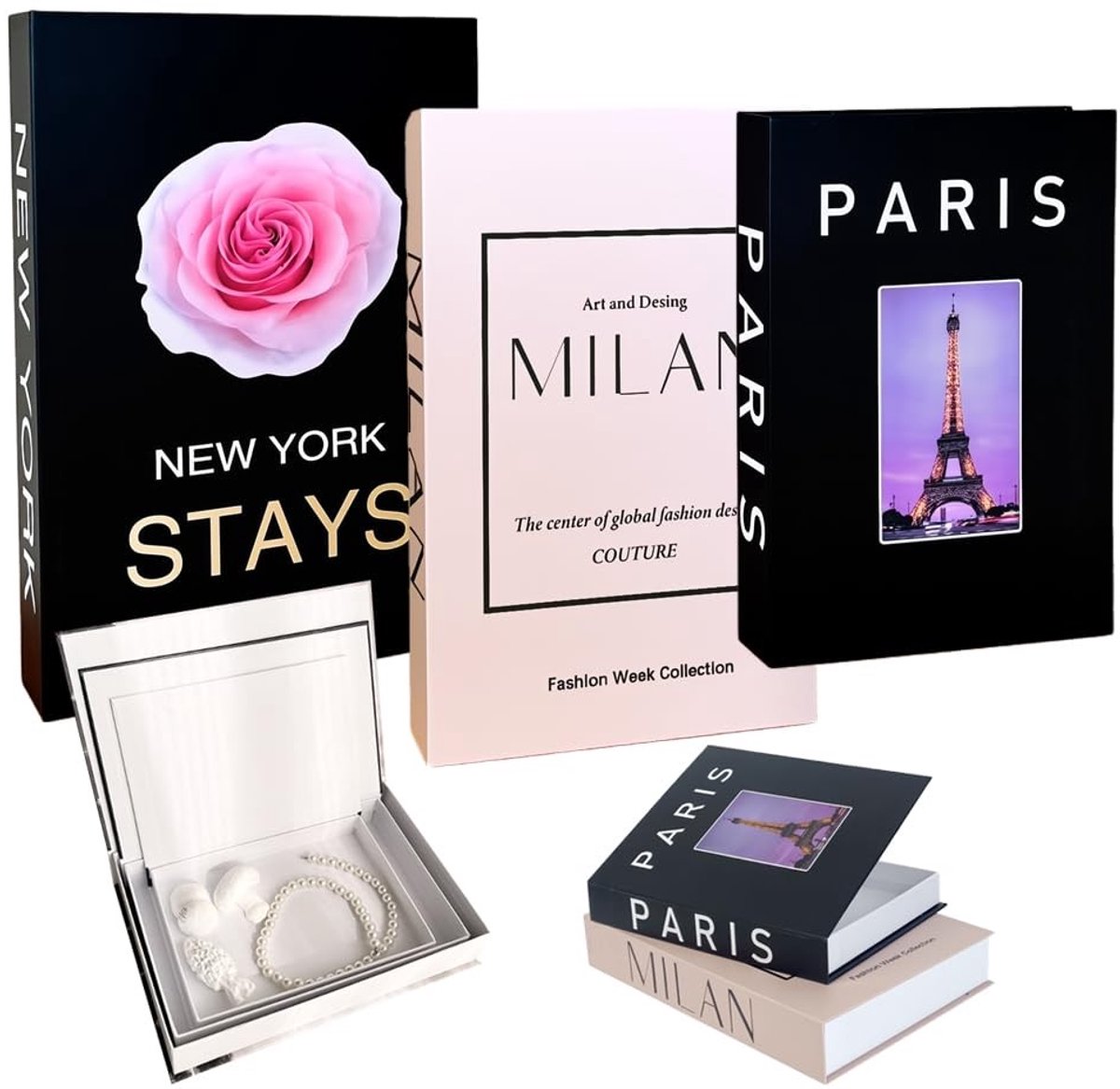 Dailygoods- Decoratieve Boeken Set - 3 Stuks - Decoratieve Opbergdoos - Nepleerboeken - Boekenkast Decoratie - Hoogwaardige Karton - 28x19 cm - Nepboeken