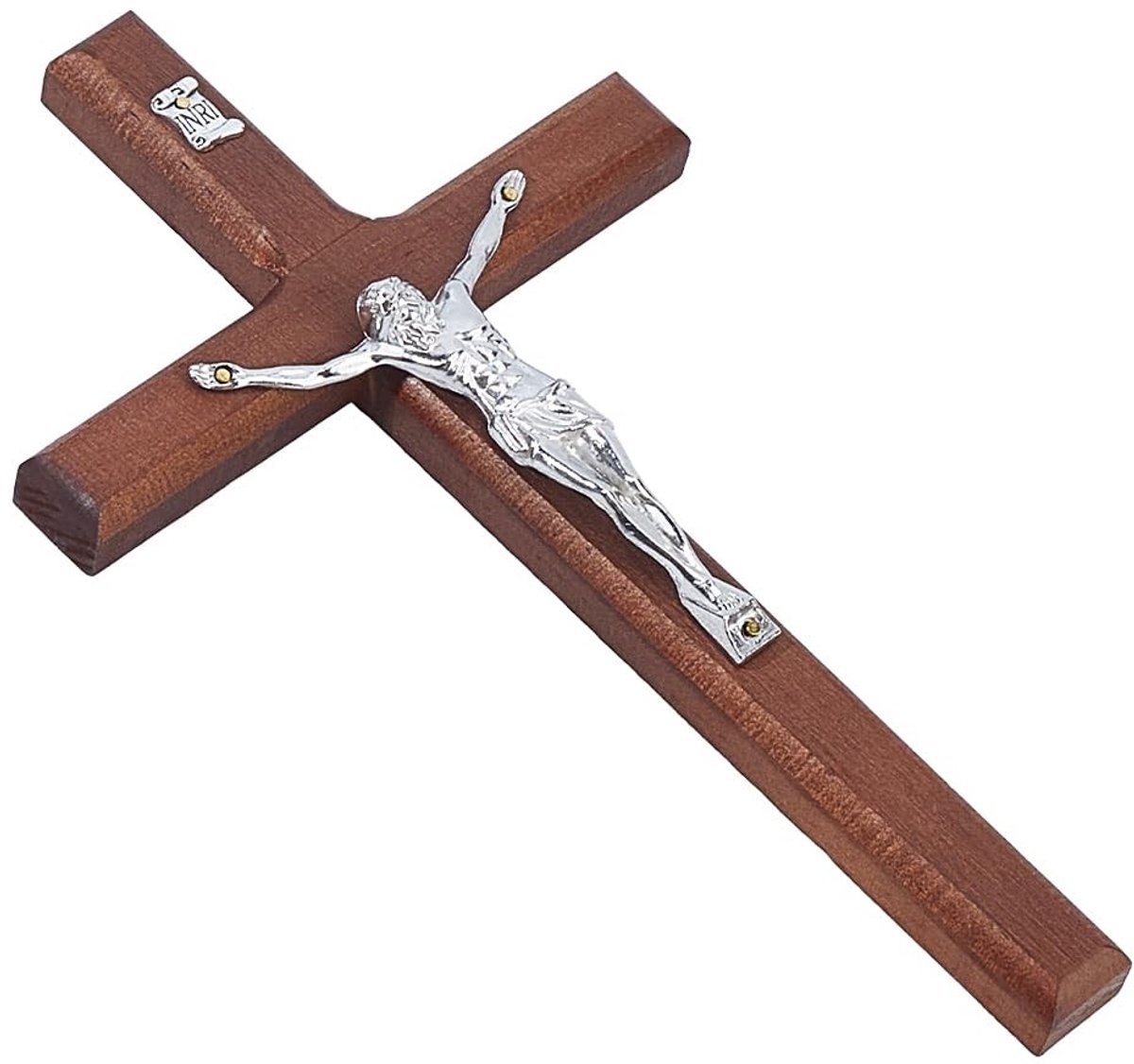 Dailygoods- Kruisbeeld Hout - Religieuze Muurdecoratie - Platina Hout - Beeldhouwwerk Jezus - 115 mm Breed - 202 mm Lang