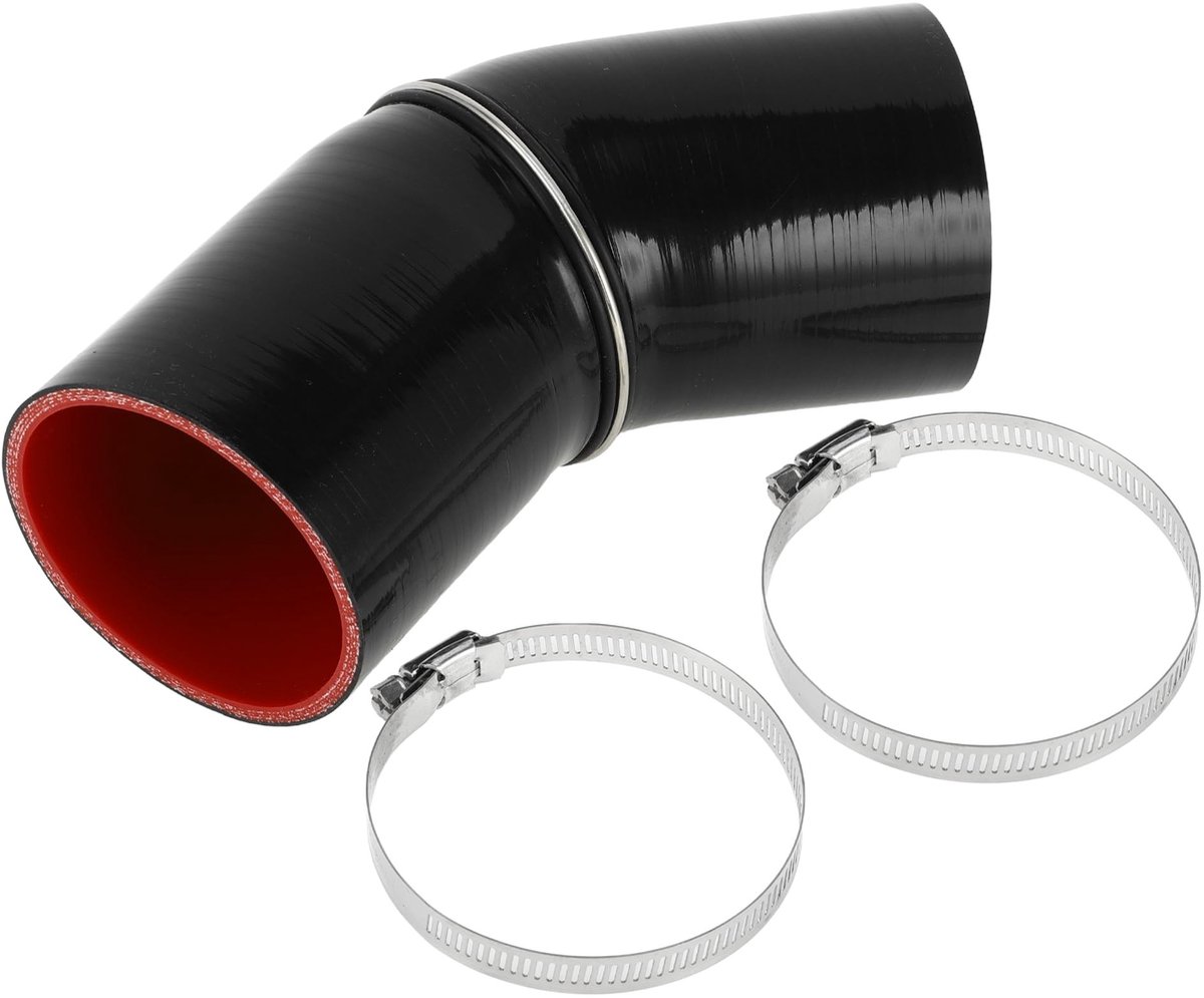 Dailygoods- Siliconen Slang 80mm Binnendiameter - 45 Graden - Zwart/Rood - Meerlaags Geweven - Temperatuurbestendig tot 300℃ - Inclusief Klemmen - Koelslang