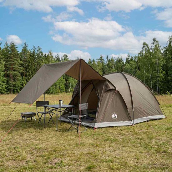 vidaXL - Huisje - Tent - met - dak - Bruin - grijs - 4-persoons - Polyester - en - Staal van Vidaxl — afbeelding 3