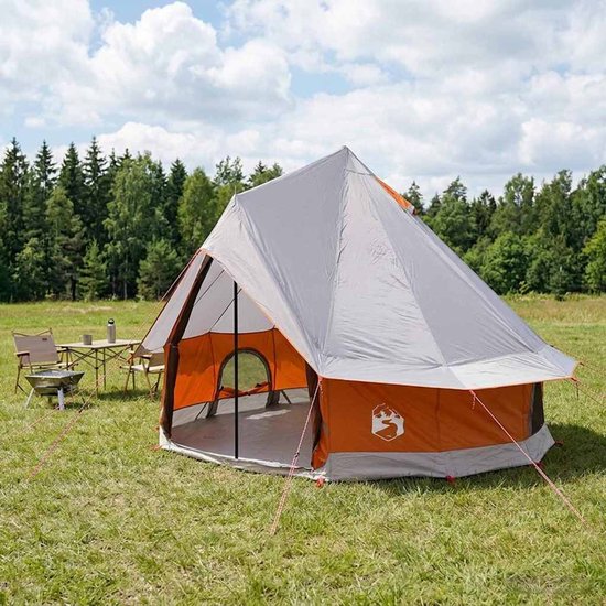 vidaXL - Tipi - Tent - Grijs - en - Oranje - 250 - x - 250 - cm - Polyester - en - Staal van Vidaxl — afbeelding 2