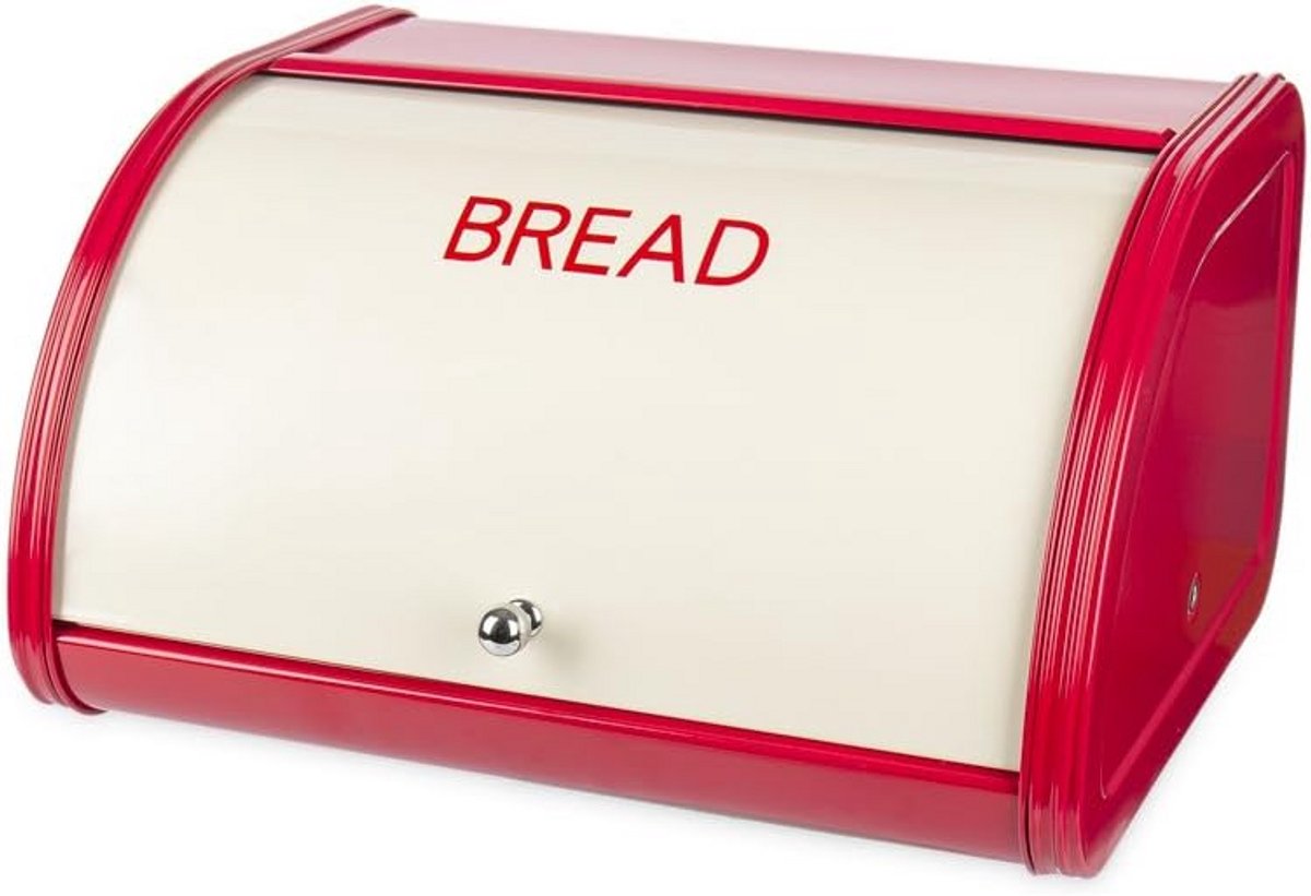Broodtrommel Keukenopslag - Broodkist Metaal - Brood Vers Houden - Roldeksel Makkelijk Openen - 30x26x17 cm - Rood